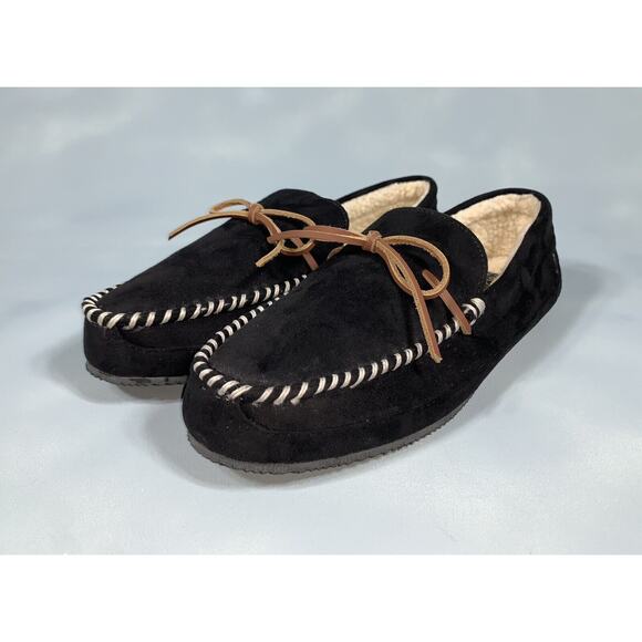 Men's 13 - Polo Ralph Lauren Black Faux Suede Slippers Sherpa Lining SMF1207ARL - Picture 1 of 9